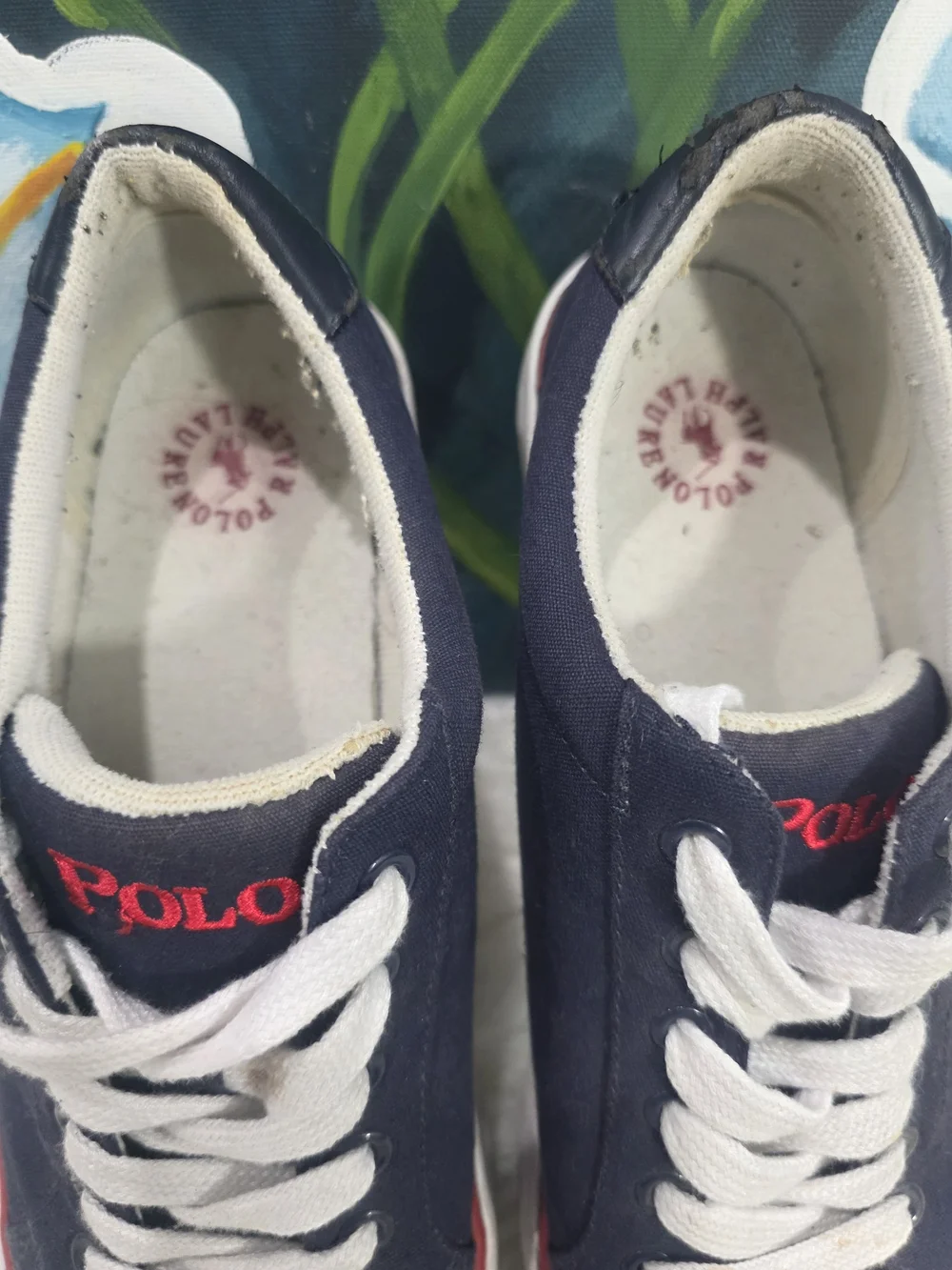 Vtg Polo Ralph Lauren Brisbane II Blue Canvas Lace Up Sneakers Men 9.5 Red Pony